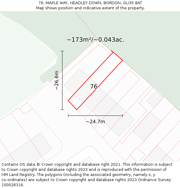 76, MAPLE WAY, HEADLEY DOWN, BORDON, GU35 8AT: Plot and title map
