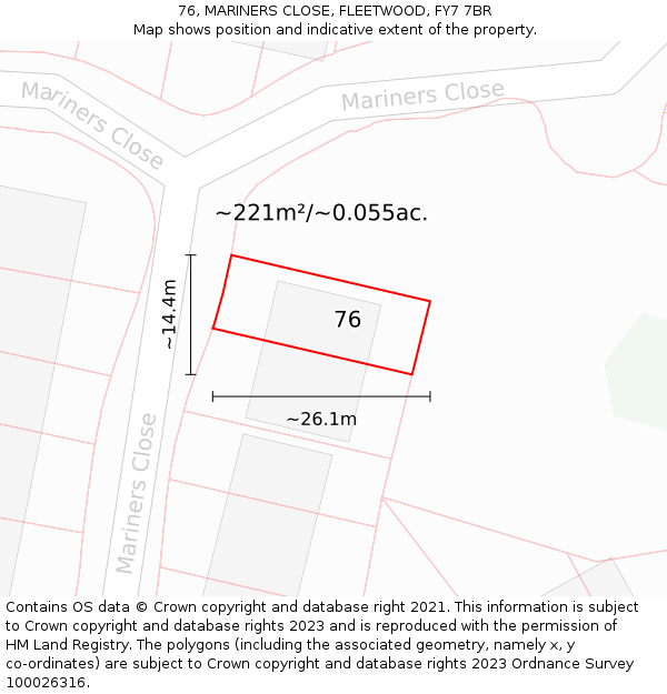 76, MARINERS CLOSE, FLEETWOOD, FY7 7BR: Plot and title map