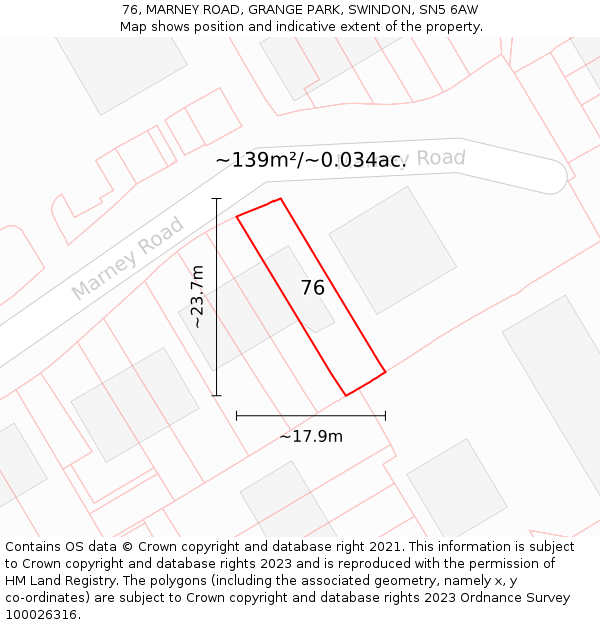 76, MARNEY ROAD, GRANGE PARK, SWINDON, SN5 6AW: Plot and title map