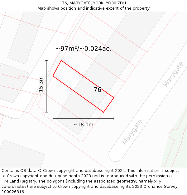 76, MARYGATE, YORK, YO30 7BH: Plot and title map