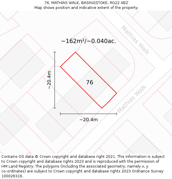 76, MATHIAS WALK, BASINGSTOKE, RG22 4BZ: Plot and title map