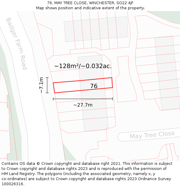 76, MAY TREE CLOSE, WINCHESTER, SO22 4JF: Plot and title map