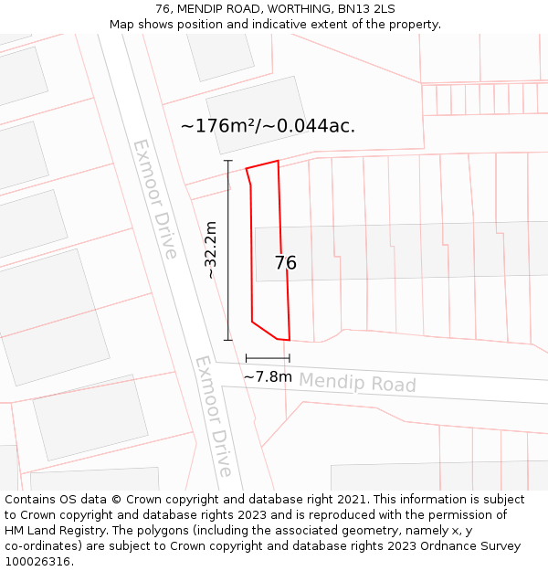 76, MENDIP ROAD, WORTHING, BN13 2LS: Plot and title map