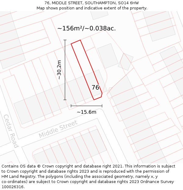 76, MIDDLE STREET, SOUTHAMPTON, SO14 6HW: Plot and title map