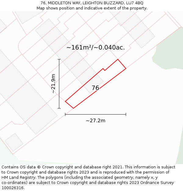 76, MIDDLETON WAY, LEIGHTON BUZZARD, LU7 4BQ: Plot and title map