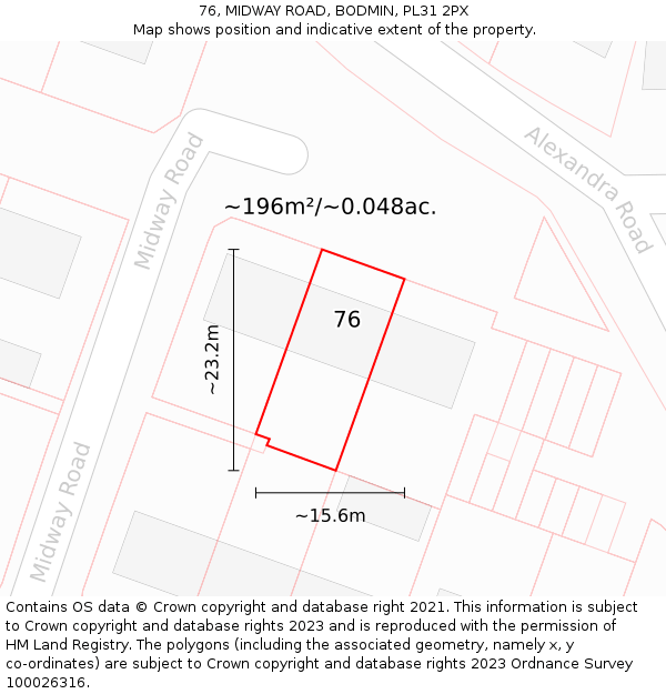 76, MIDWAY ROAD, BODMIN, PL31 2PX: Plot and title map