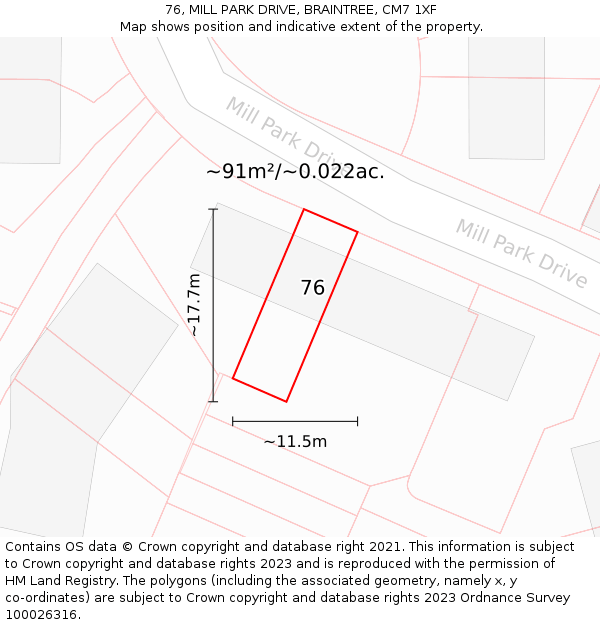 76, MILL PARK DRIVE, BRAINTREE, CM7 1XF: Plot and title map