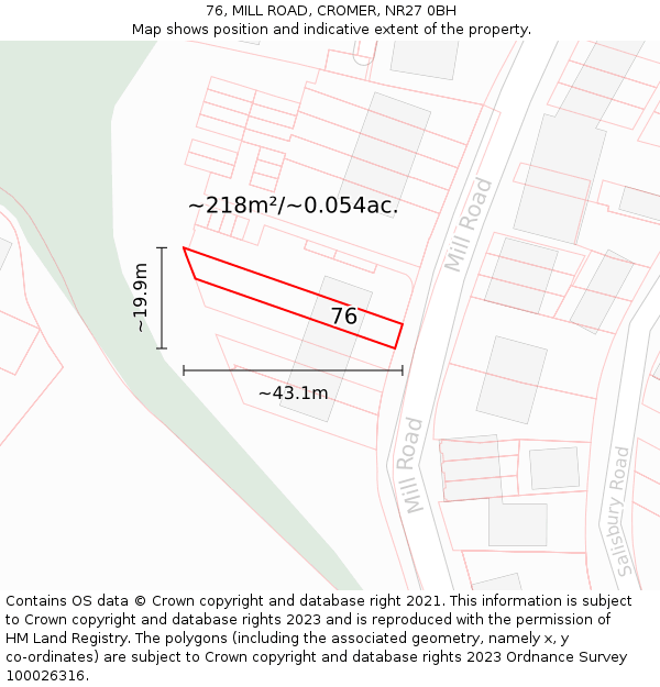 76, MILL ROAD, CROMER, NR27 0BH: Plot and title map
