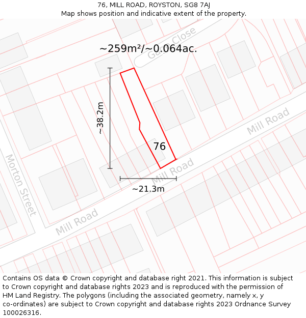 76, MILL ROAD, ROYSTON, SG8 7AJ: Plot and title map