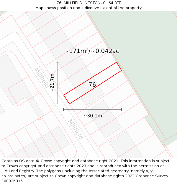 76, MILLFIELD, NESTON, CH64 3TF: Plot and title map