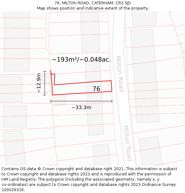 76, MILTON ROAD, CATERHAM, CR3 5JD: Plot and title map
