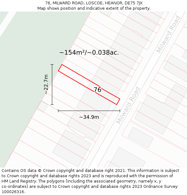 76, MILWARD ROAD, LOSCOE, HEANOR, DE75 7JX: Plot and title map