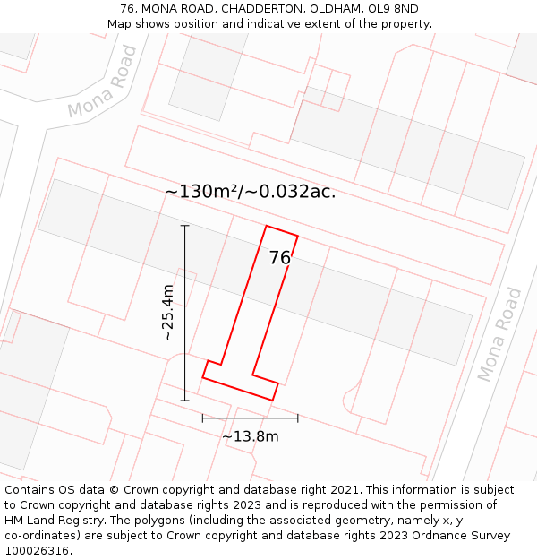 76, MONA ROAD, CHADDERTON, OLDHAM, OL9 8ND: Plot and title map