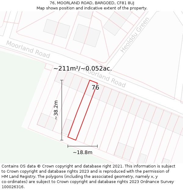 76, MOORLAND ROAD, BARGOED, CF81 8UJ: Plot and title map