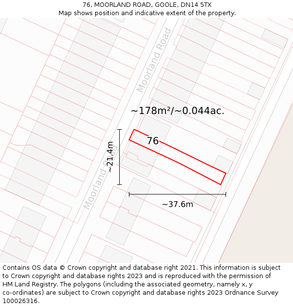 76, MOORLAND ROAD, GOOLE, DN14 5TX: Plot and title map