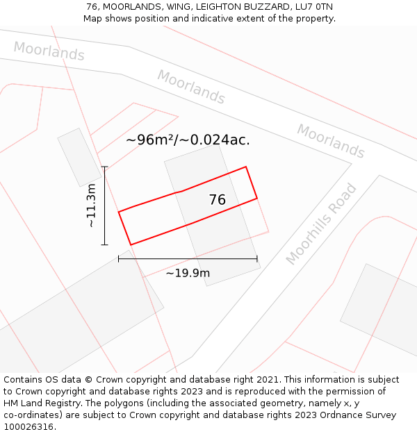 76, MOORLANDS, WING, LEIGHTON BUZZARD, LU7 0TN: Plot and title map