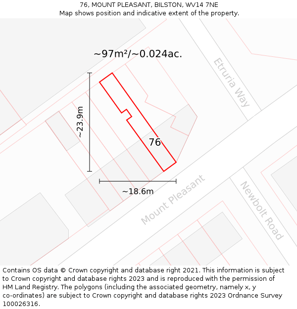 76, MOUNT PLEASANT, BILSTON, WV14 7NE: Plot and title map