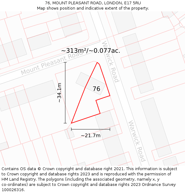 76, MOUNT PLEASANT ROAD, LONDON, E17 5RU: Plot and title map