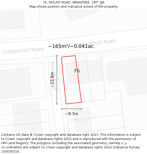76, MOUNT ROAD, BRAINTREE, CM7 3JA: Plot and title map