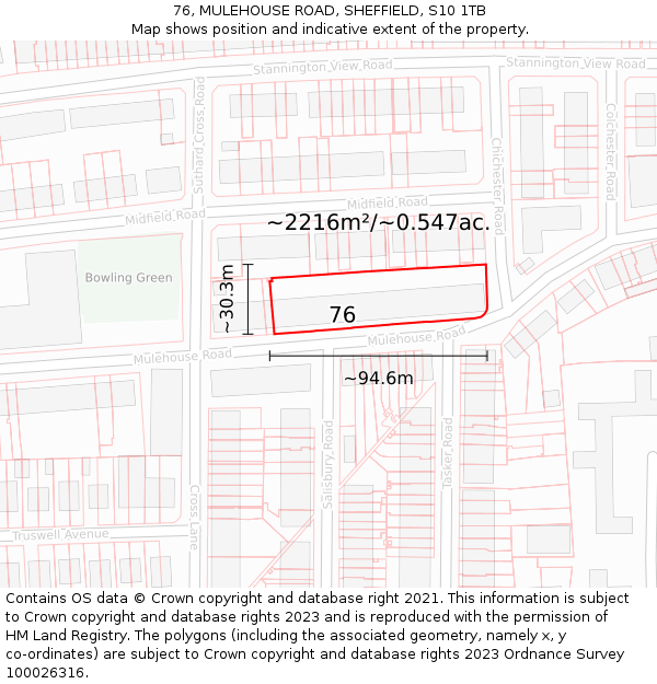 76, MULEHOUSE ROAD, SHEFFIELD, S10 1TB: Plot and title map