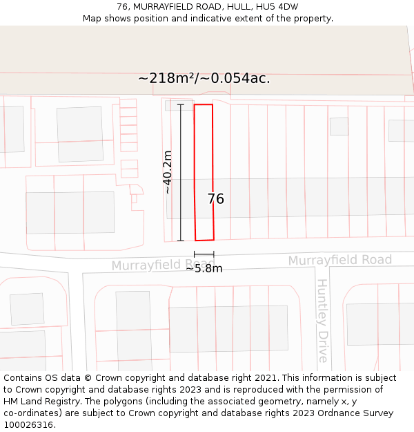 76, MURRAYFIELD ROAD, HULL, HU5 4DW: Plot and title map
