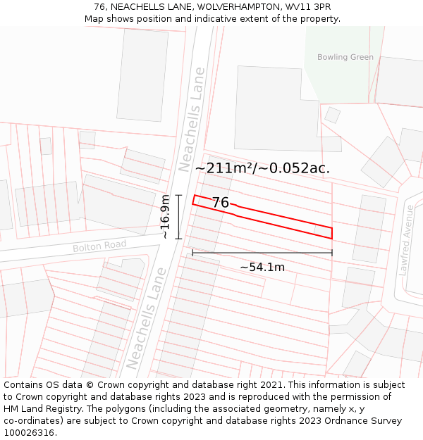 76, NEACHELLS LANE, WOLVERHAMPTON, WV11 3PR: Plot and title map