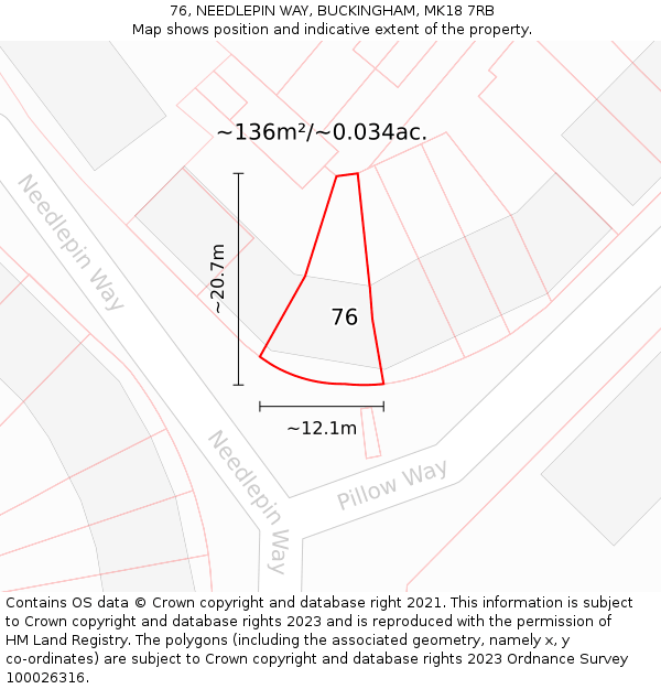 76, NEEDLEPIN WAY, BUCKINGHAM, MK18 7RB: Plot and title map