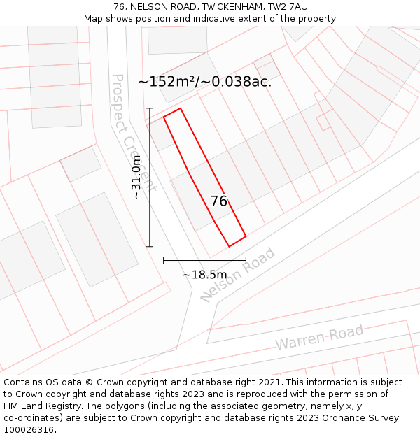 76, NELSON ROAD, TWICKENHAM, TW2 7AU: Plot and title map