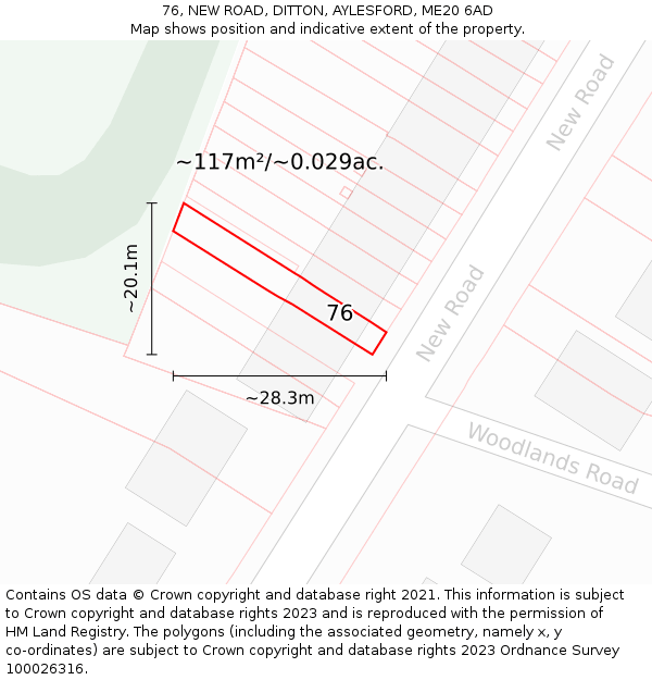 76, NEW ROAD, DITTON, AYLESFORD, ME20 6AD: Plot and title map