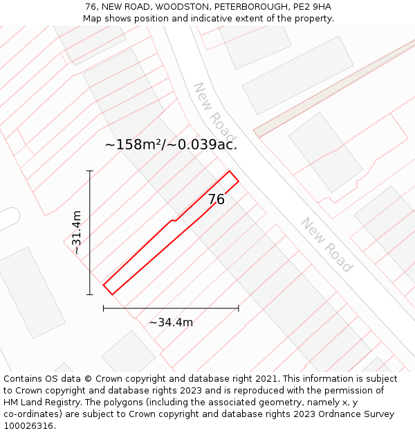 76, NEW ROAD, WOODSTON, PETERBOROUGH, PE2 9HA: Plot and title map