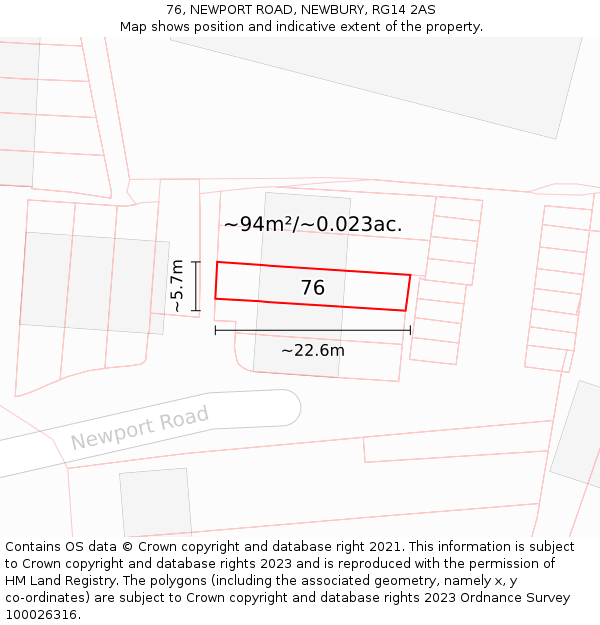 76, NEWPORT ROAD, NEWBURY, RG14 2AS: Plot and title map