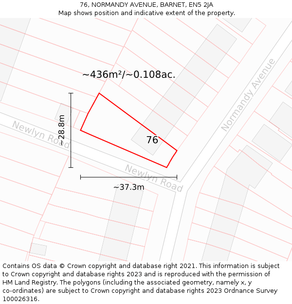 76, NORMANDY AVENUE, BARNET, EN5 2JA: Plot and title map