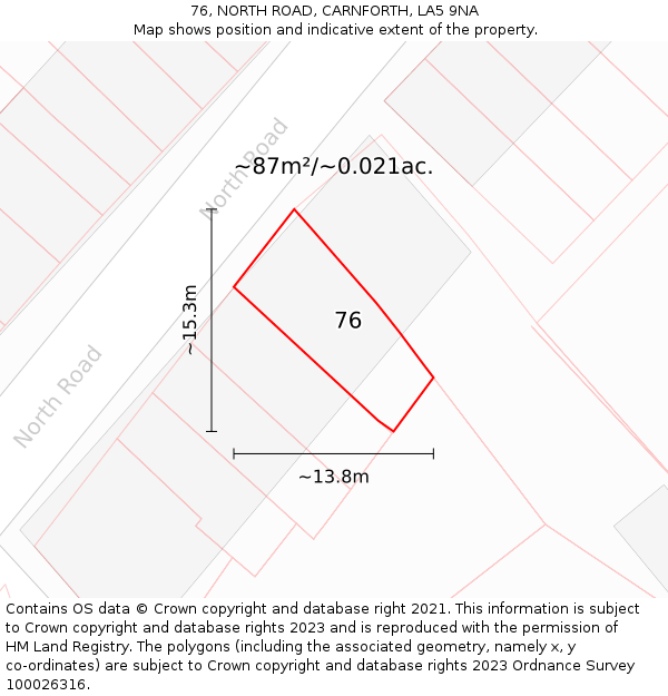 76, NORTH ROAD, CARNFORTH, LA5 9NA: Plot and title map