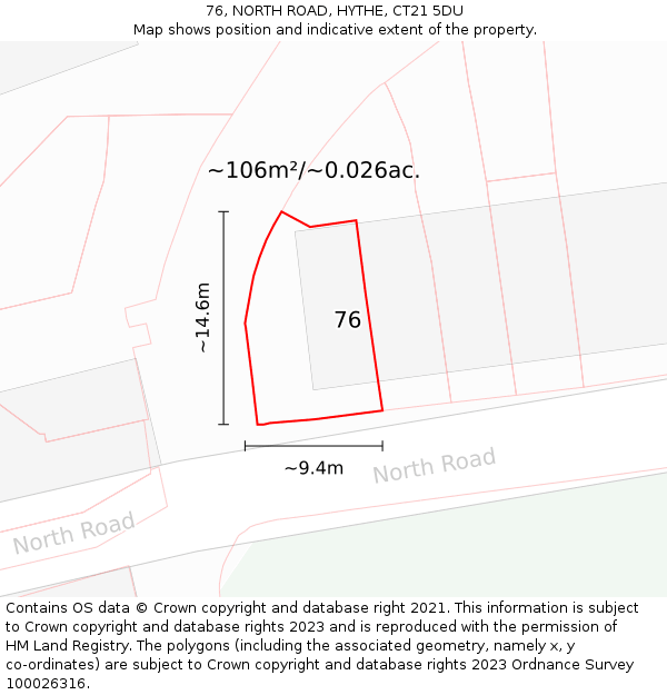 76, NORTH ROAD, HYTHE, CT21 5DU: Plot and title map