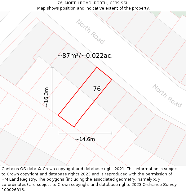 76, NORTH ROAD, PORTH, CF39 9SH: Plot and title map