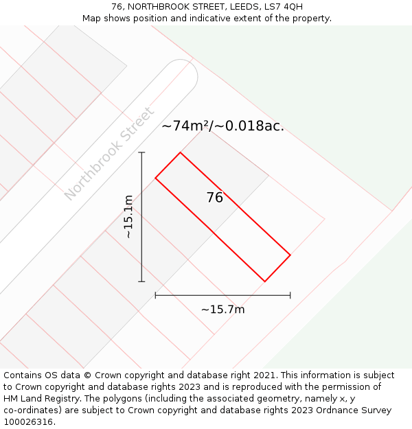 76, NORTHBROOK STREET, LEEDS, LS7 4QH: Plot and title map