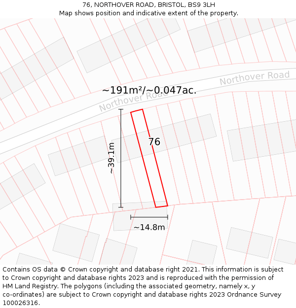 76, NORTHOVER ROAD, BRISTOL, BS9 3LH: Plot and title map
