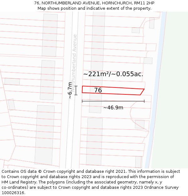 76, NORTHUMBERLAND AVENUE, HORNCHURCH, RM11 2HP: Plot and title map