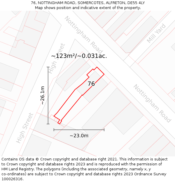 76, NOTTINGHAM ROAD, SOMERCOTES, ALFRETON, DE55 4LY: Plot and title map