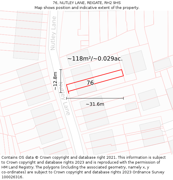 76, NUTLEY LANE, REIGATE, RH2 9HS: Plot and title map