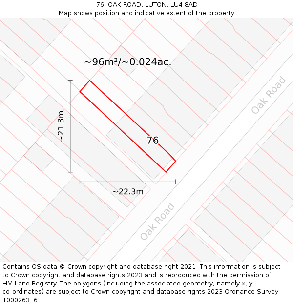 76, OAK ROAD, LUTON, LU4 8AD: Plot and title map