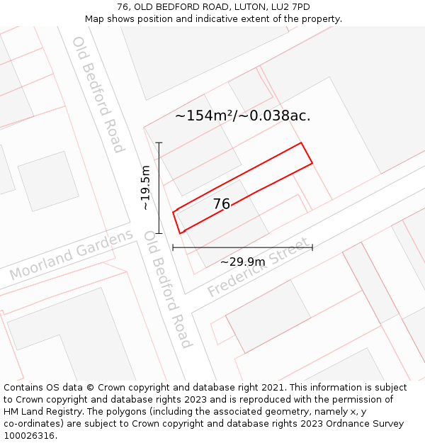 76, OLD BEDFORD ROAD, LUTON, LU2 7PD: Plot and title map