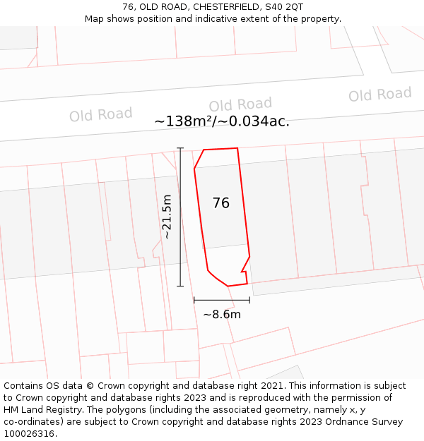 76, OLD ROAD, CHESTERFIELD, S40 2QT: Plot and title map
