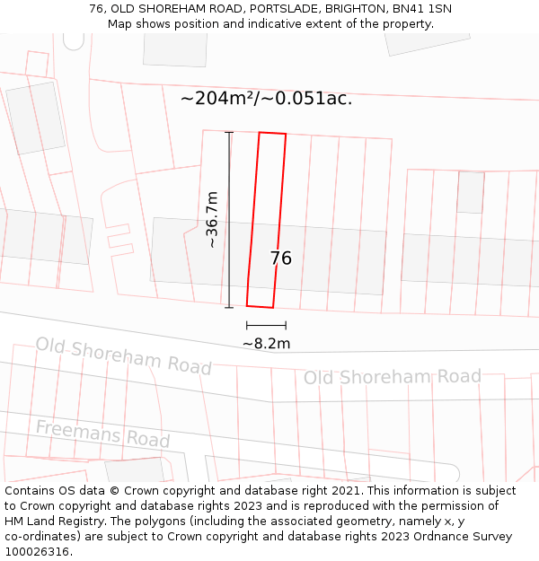 76, OLD SHOREHAM ROAD, PORTSLADE, BRIGHTON, BN41 1SN: Plot and title map