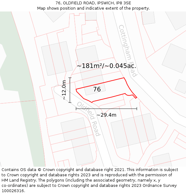 76, OLDFIELD ROAD, IPSWICH, IP8 3SE: Plot and title map