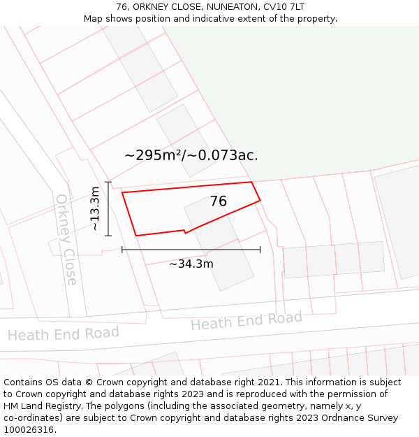 76, ORKNEY CLOSE, NUNEATON, CV10 7LT: Plot and title map
