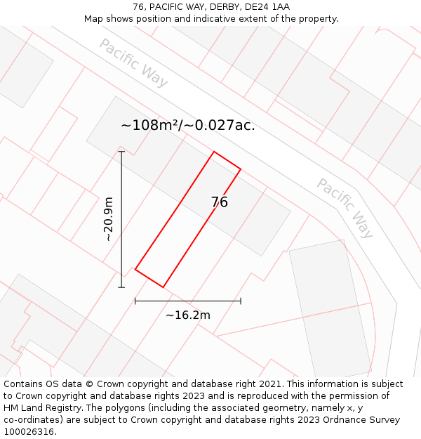 76, PACIFIC WAY, DERBY, DE24 1AA: Plot and title map