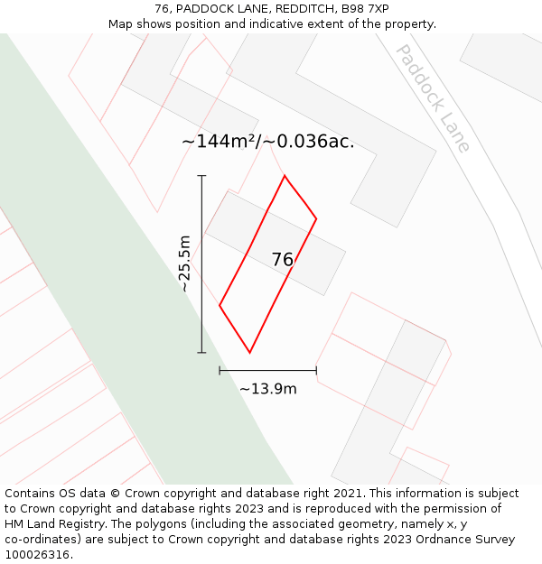 76, PADDOCK LANE, REDDITCH, B98 7XP: Plot and title map