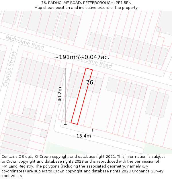 76, PADHOLME ROAD, PETERBOROUGH, PE1 5EN: Plot and title map