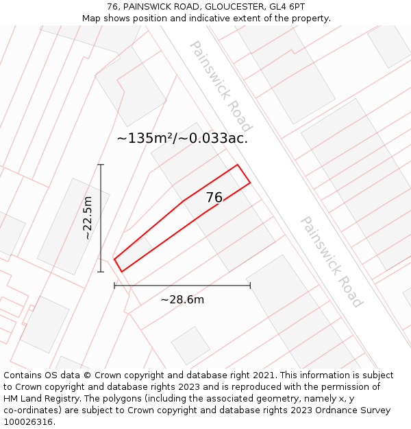 76, PAINSWICK ROAD, GLOUCESTER, GL4 6PT: Plot and title map